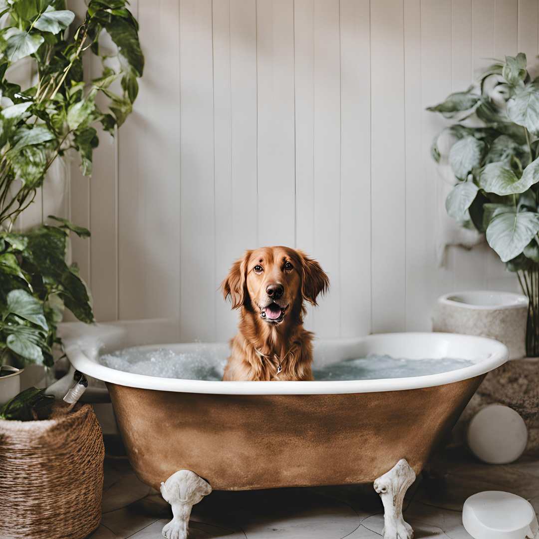 dog in a bath